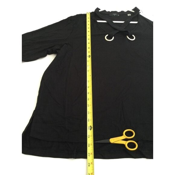 T Tahari Womens Black Knit Top Grommet Cross Neck $68 Plus Size 2X Stretch Hi/Lo - Picture 5 of 6